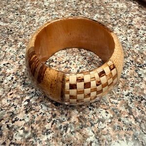 Wooden Checkered Bangle Bracelet